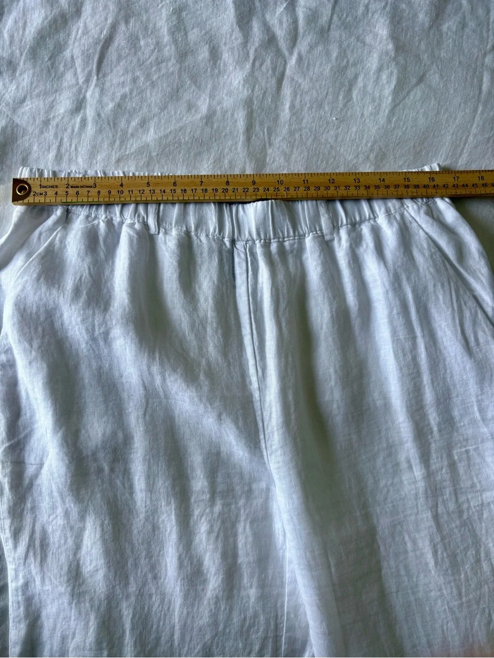 Quince 100% European Linen White Pants L NWOT Elastic Waist Wide Leg Beach